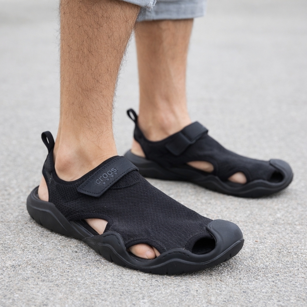 Crocs Swiftwater Mesh Sport Sandals Black Comfort Water Shoes 13